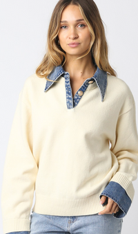 Denim Collar Sweater Top
