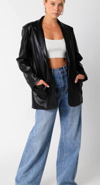 Black Vegan Leather Blazer