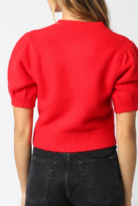 Red Puff Sleeve Button Down Cardigan