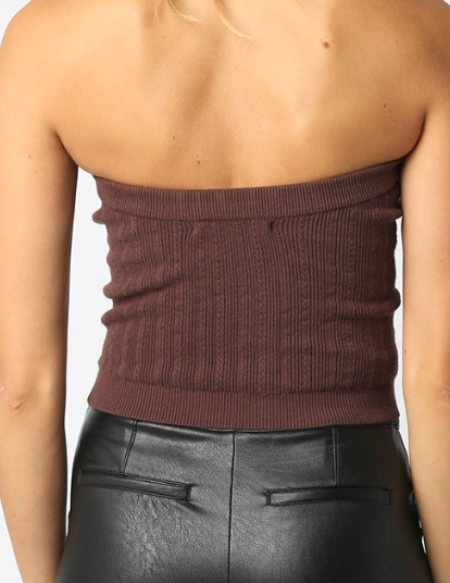 Brown Strapless Sweater Bow Tube Top