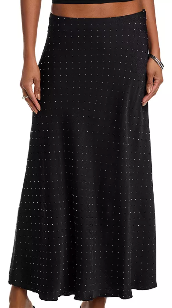 Jeannie Rhinestone Satin Maxi Skirt by Steve Madden