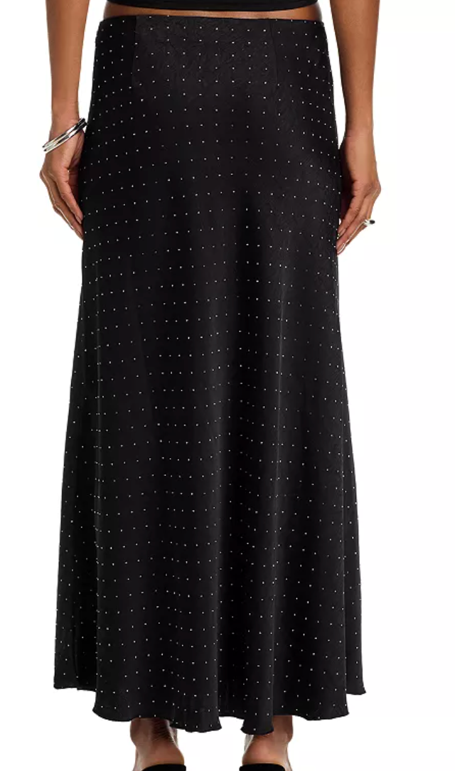Jeannie Rhinestone Satin Maxi Skirt by Steve Madden