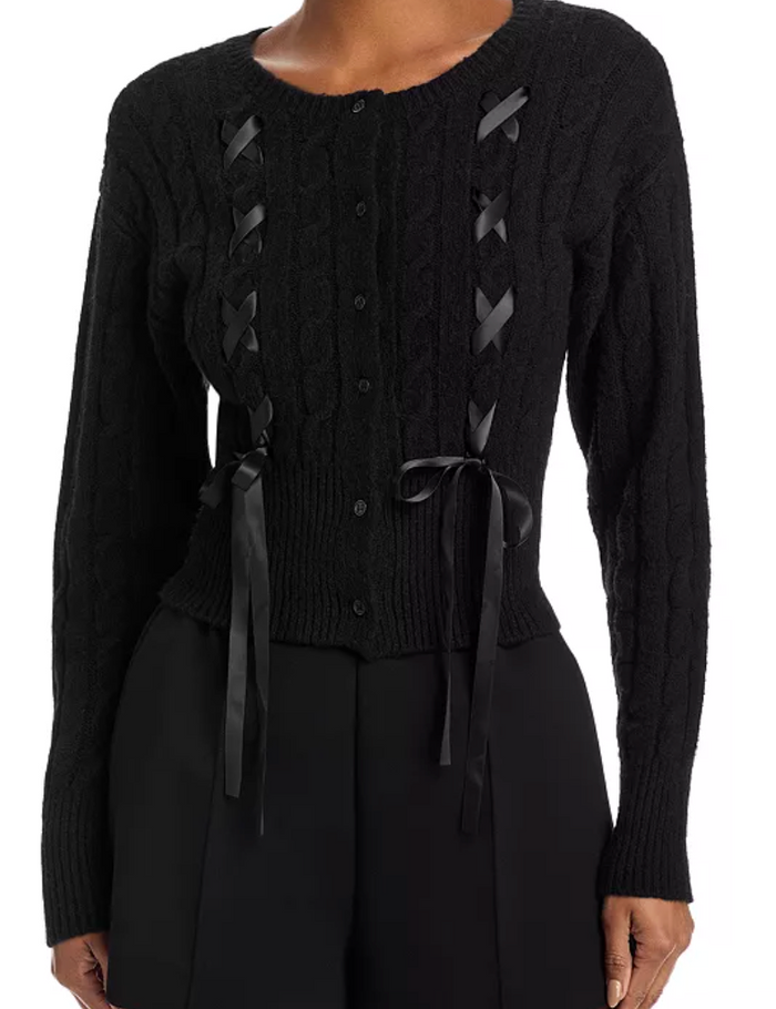 Saidee Bow Button Down Sweater in Cream and Black by Steve  Madden