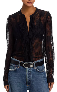 Colsie Black Lace Ruffle Blouse Button Down by Steve Madden