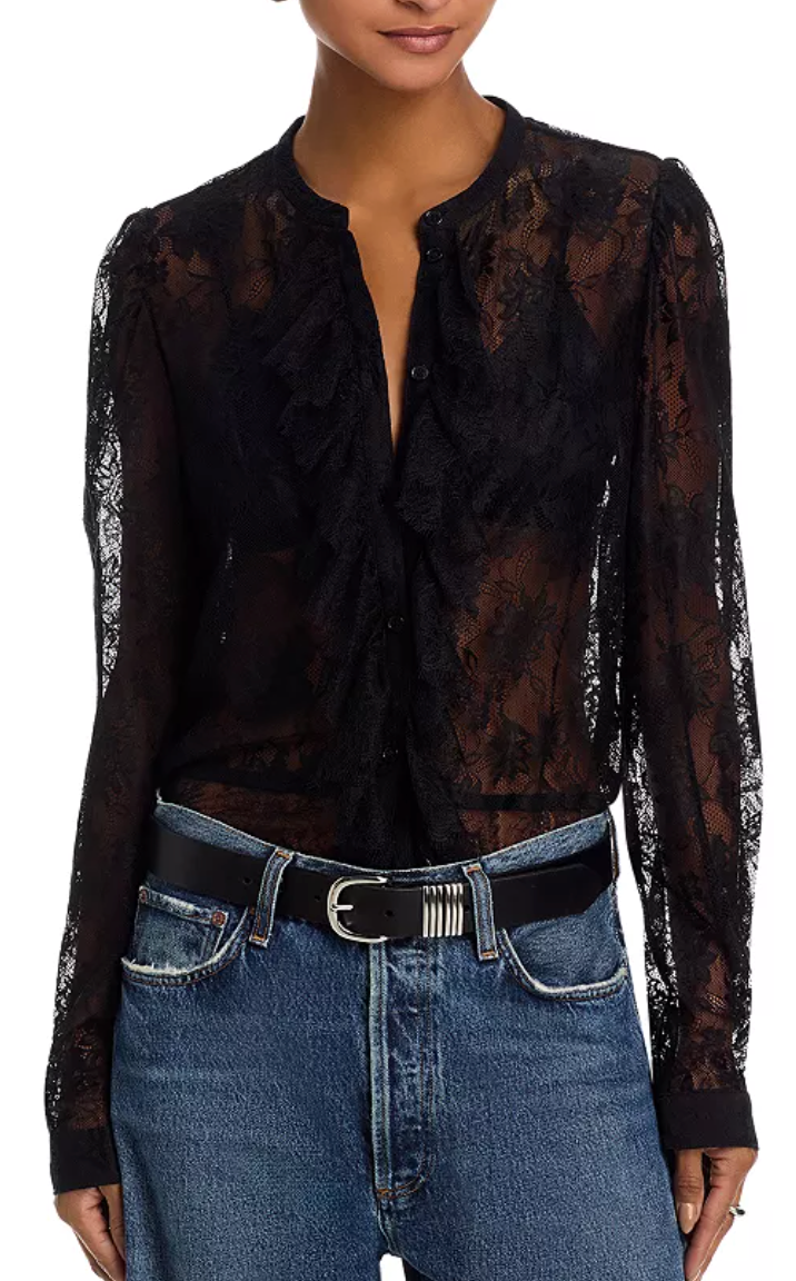 Colsie Black Lace Ruffle Blouse Button Down by Steve Madden