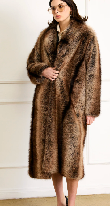 Cairo Faux Fur Long Coat by Line and dot