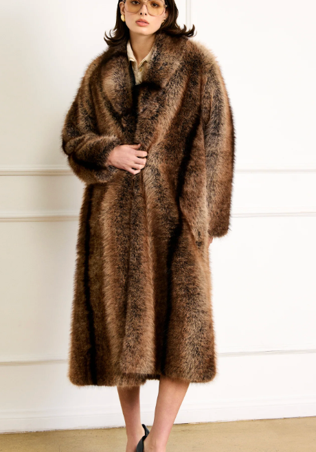 Cairo Faux Fur Long Coat by Line and dot