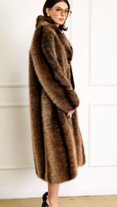 Cairo Faux Fur Long Coat by Line and dot