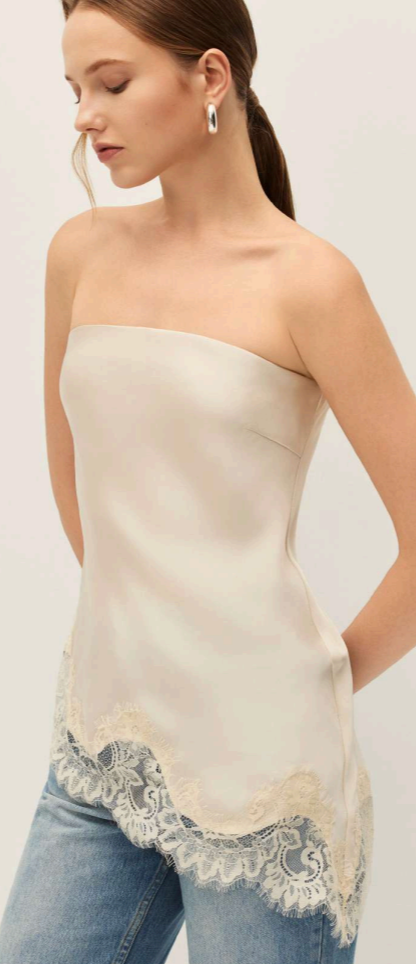 Satin Strapless Top with Lace by Elodie