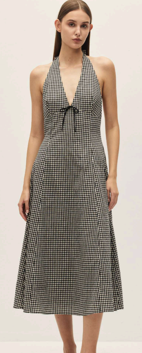 Black Gingham Midi Dress by Elodie
