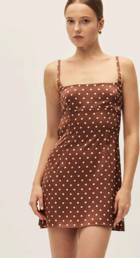 Brown Polka Dot Satin Mini Dress by Elodie