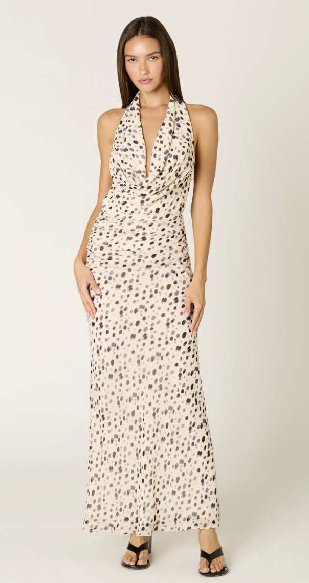 Dotted Cowl Neck Maxi Dress by NIA