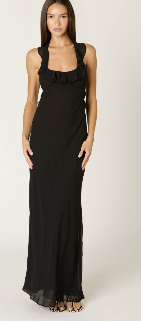 Black Ruffle Maxi Dress by NIA