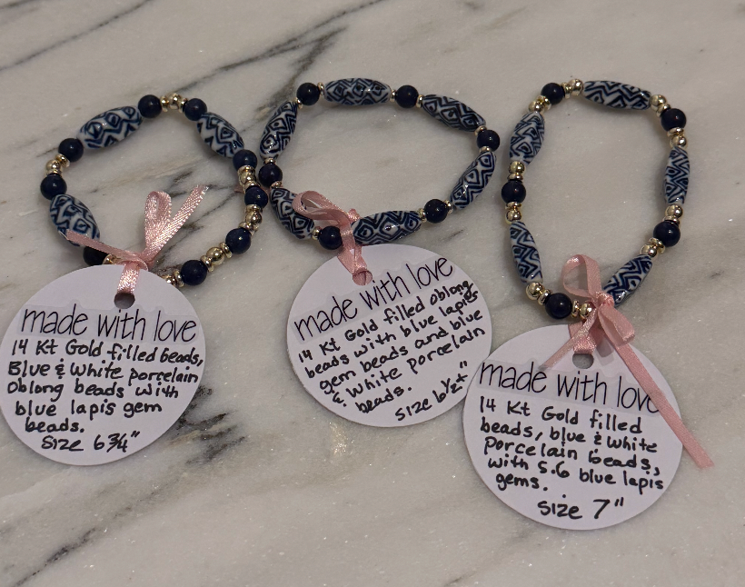 Blue and White Porcelain Beaded Bracelet by Kimberly Aman