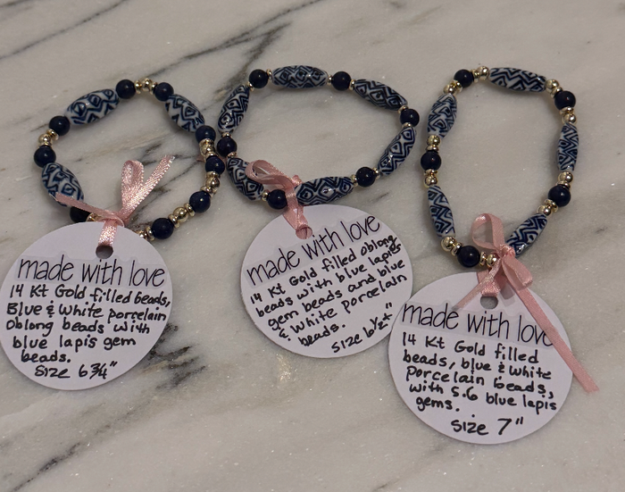 Blue and White Porcelain Beaded Bracelet by Kimberly Aman