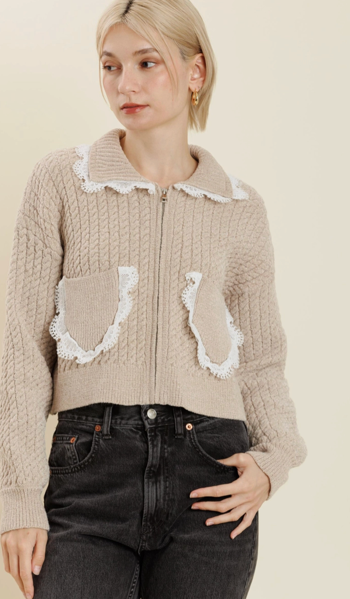 Sweater with Lace Trim by Aureum
