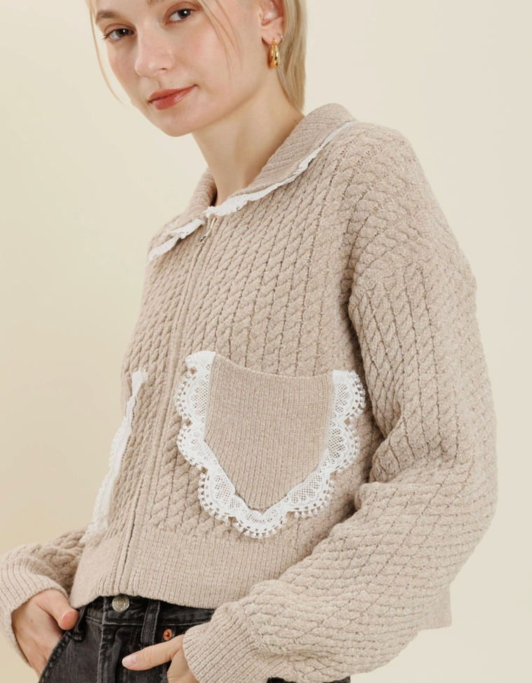 Sweater with Lace Trim by Aureum
