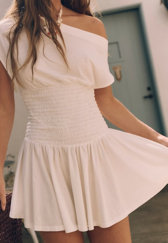 One Shoulder White Mini Dress by Free People