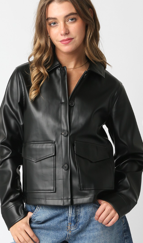 Vegan Leather Jacket in Black or Brown