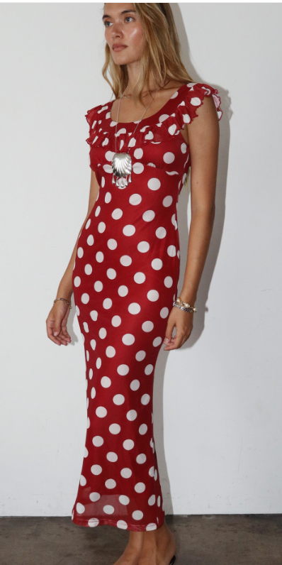 Red Polka Dot Midi Dress