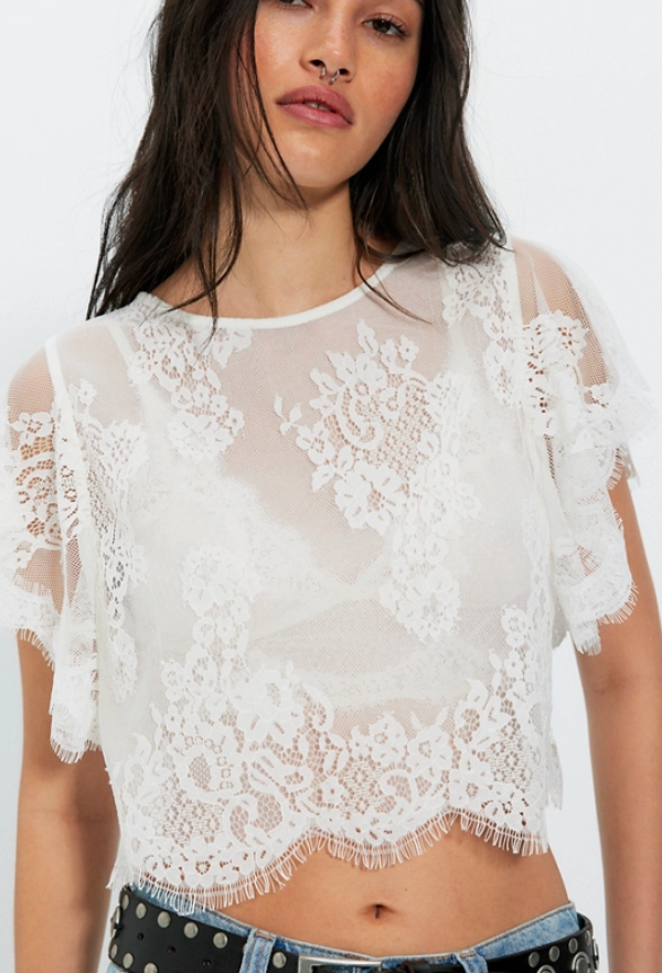 Lunar Ash Lace Short Sleeve Top by Free People