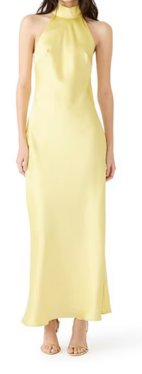 Yellow Lara Satin Halter Dress by Steve Madden