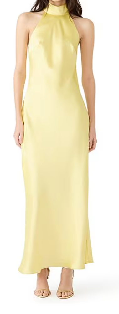 Yellow Lara Satin Halter Dress by Steve Madden