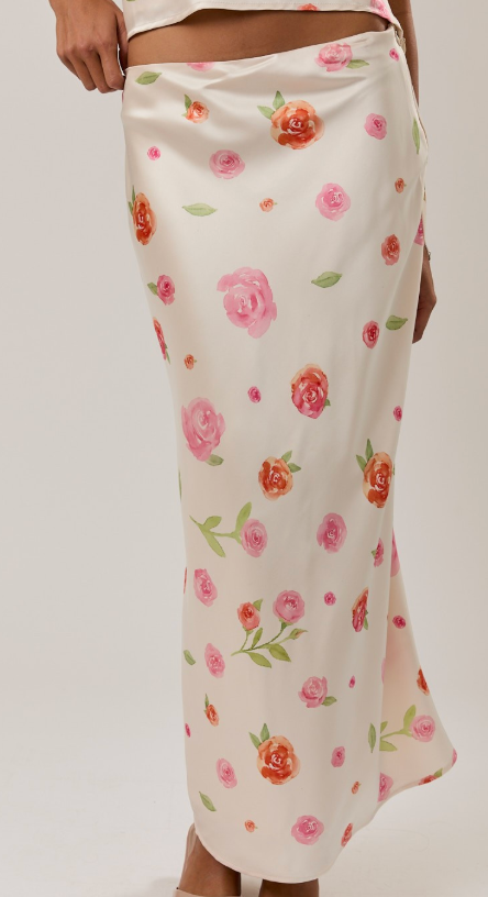 Floral Satin Maxi Skirt