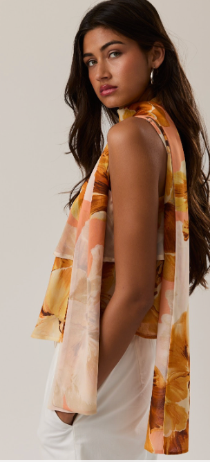 Floral Ruffle Top with Scarf