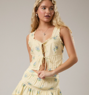 Yellow Floral Tie Top