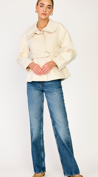 Cream Belted Jacket by Line and Dot