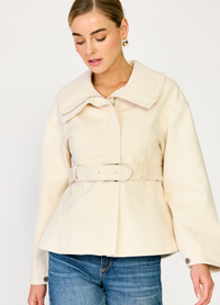 Cream Belted Jacket by Line and Dot