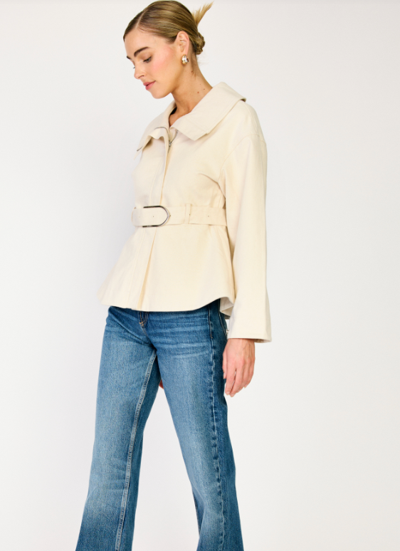 Cream Belted Jacket by Line and Dot