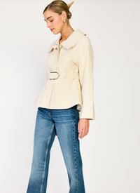 Cream Belted Jacket by Line and Dot