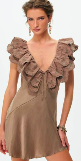 Luna Eyelet Brown Satin Mini Dress by For Love and Lemons