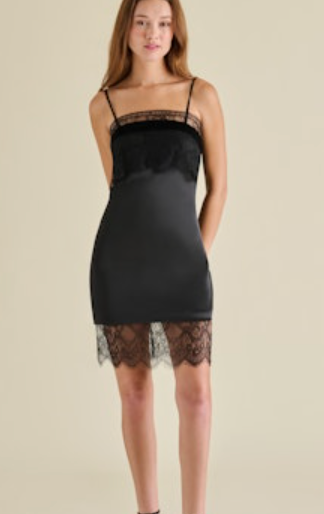 Keyton Black Satin Lace Mini Dress by Steve Madden