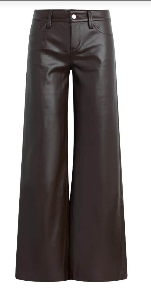Brown Vegan Leather Low Rise Wide Leg Jeans by Joe's Jeans