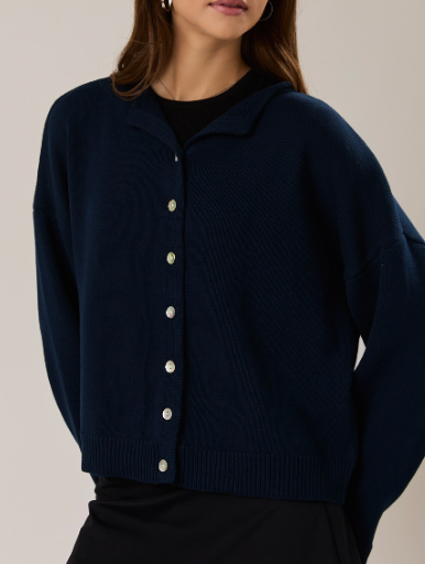 Button Down Cardigan Sweater Top (navy, yellow, or cream)