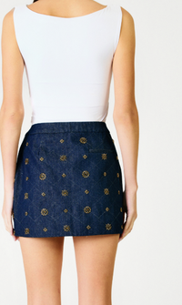 Blue Denim Embellished Mini Skirt by Line and Dot