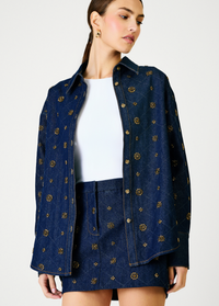 Blue Denim Embellished Mini Skirt by Line and Dot