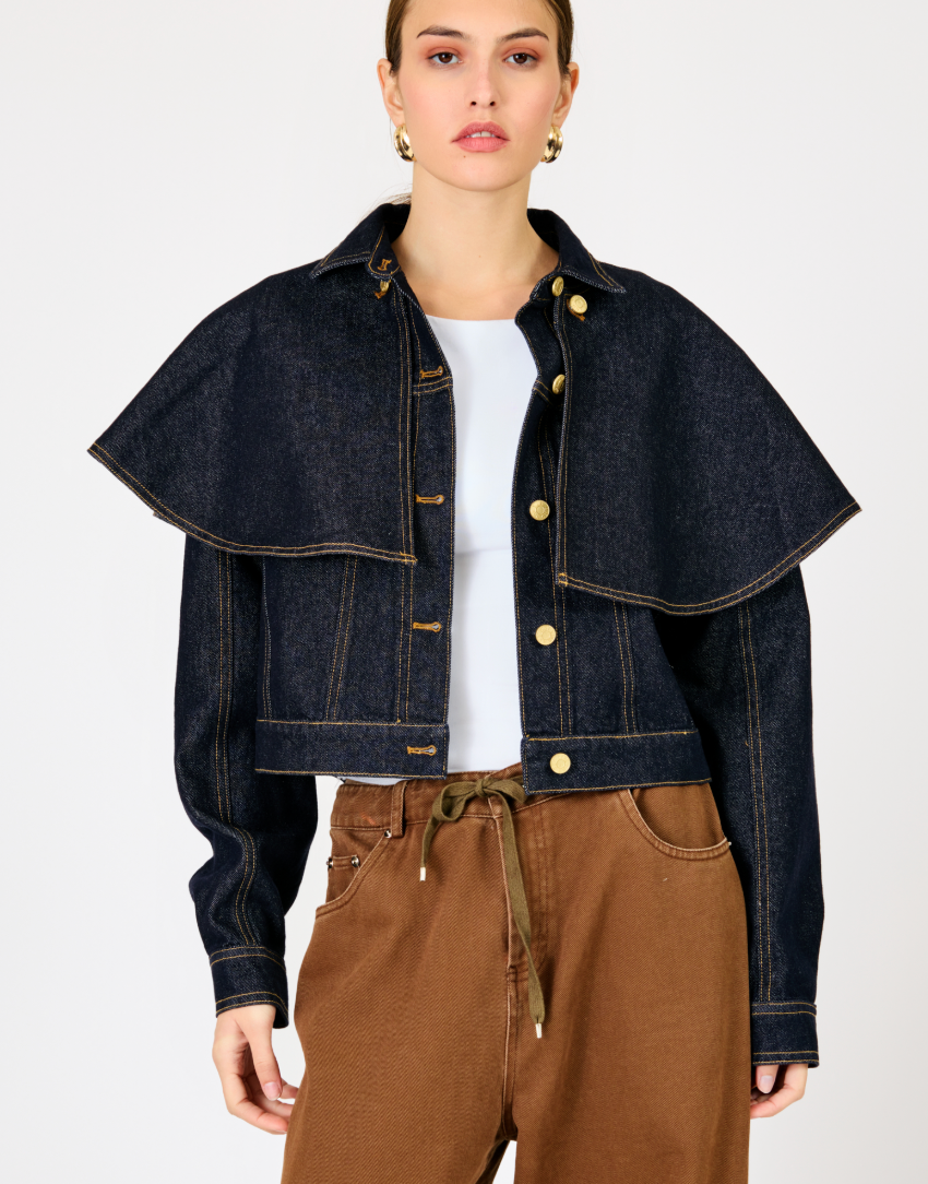 Roxie Cape Denim Jacket by Line and Dot