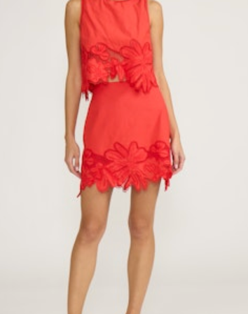 Red Eyelet Mini Skirt by Lucy Paris