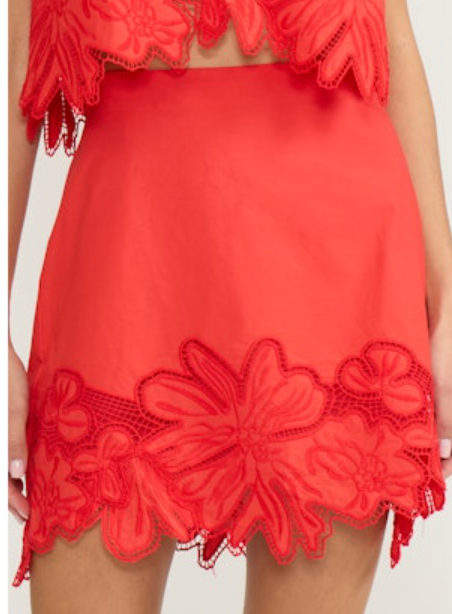 Red Eyelet Mini Skirt by Lucy Paris