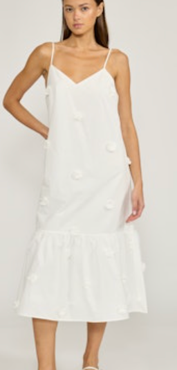 White Maxi Dress with Flower Embellishments by Lucy Paris