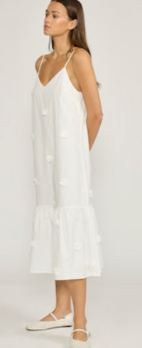 White Maxi Dress with Flower Embellishments by Lucy Paris