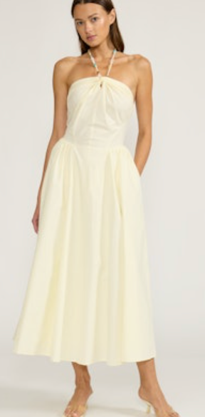 Yellow Beaded Halter Maxi Dress by Lucy Paris