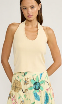 Yellow Halter Knit Beaded Top by Lucy Paris