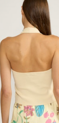 Yellow Halter Knit Beaded Top by Lucy Paris
