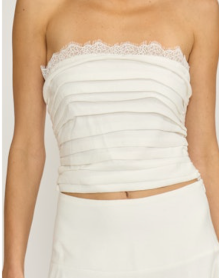 Ruched Lace Strapless Top by Lucy Paris