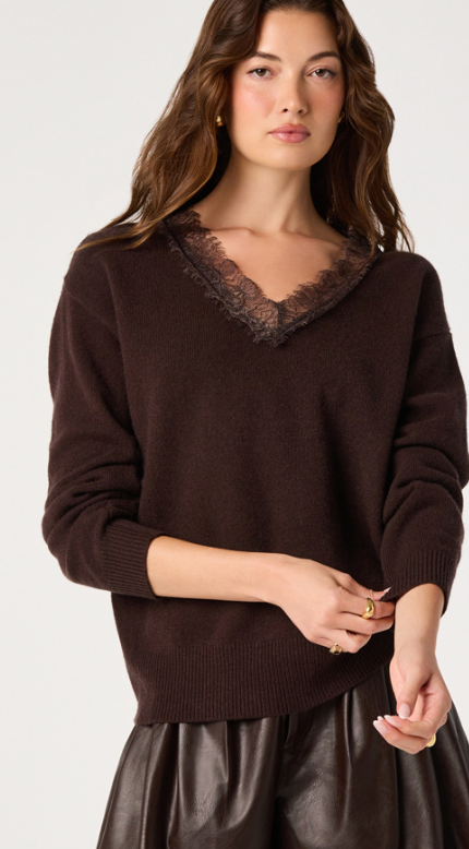 Jadyn Brown Lace Trim Sweater by ASTR